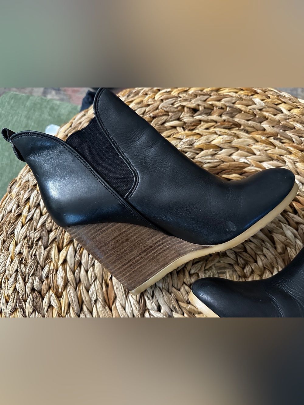 Coach “Farrah” Black Leather Wedge Booties Size 8 - Picture 4 of 9